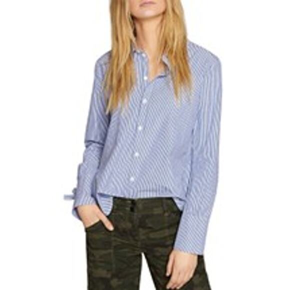 NEW Sanctuary Evereve Sorrel Tie Back Shirt Blouse Striped Nautical Blue XS - Picture 1 of 12